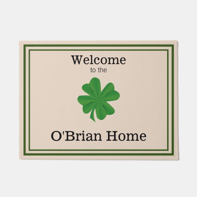 Custom Irish Family Welcome Door Mat with Shamrock (Front)