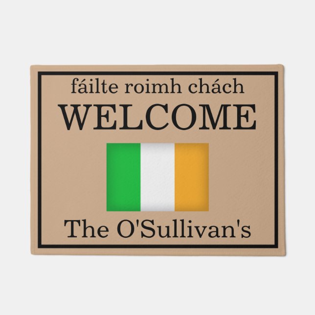 Custom Irish Flag Family Name Door Mat (Front)