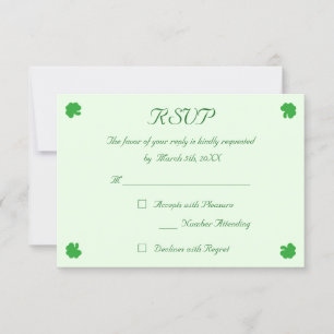 Custom Irish Green Shamrock Clover Wedding RSVP Card