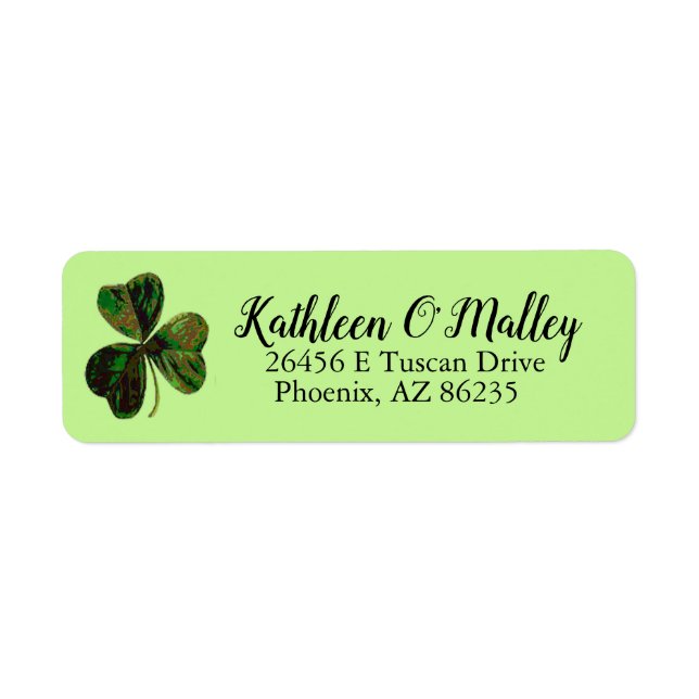 Custom irish green shamrock Return Address Labels (Front)