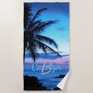 Custom Island Beach Pink Turquoise Blue Sunset Towel