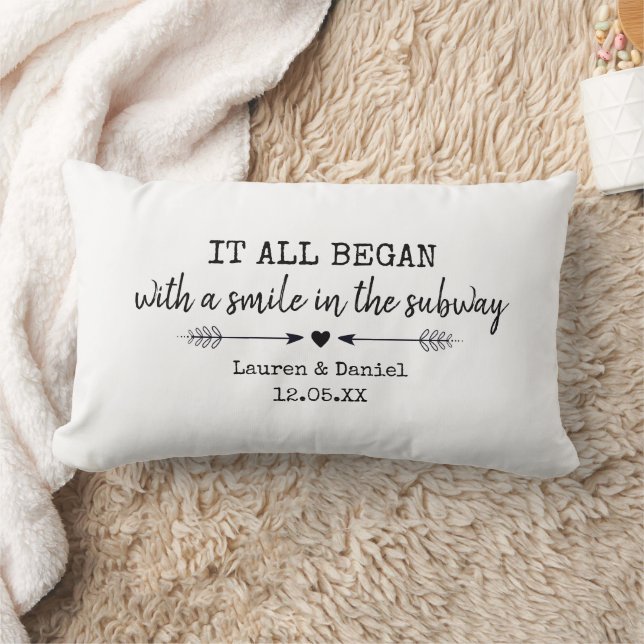 Custom It all began with a smile in the subway gif Lumbar Cushion (Blanket)