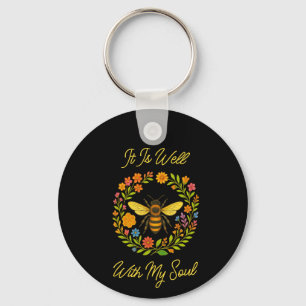Custom "It Is Well With My Soul" Boho Honeybee Key Ring