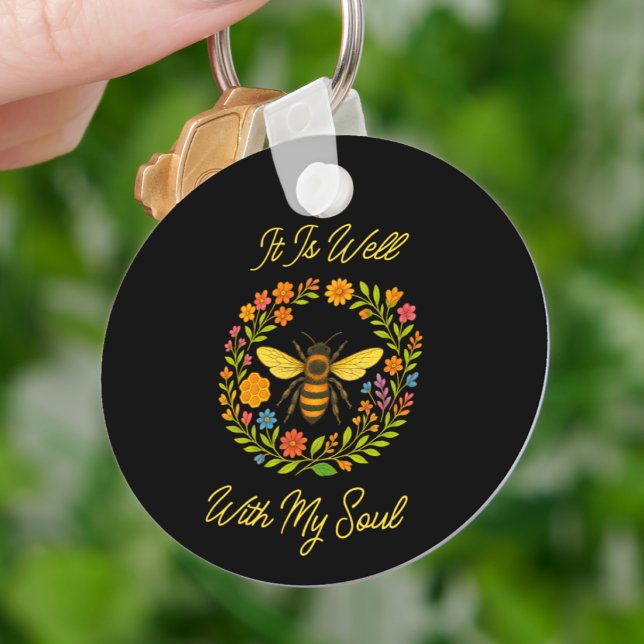 Custom "It Is Well With My Soul" Boho Honeybee Key Ring (Creator Uploaded)