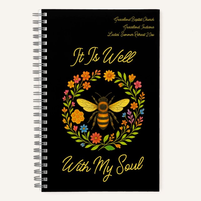 Custom "It Is Well With My Soul" Boho Honeybee Notebook (Front)