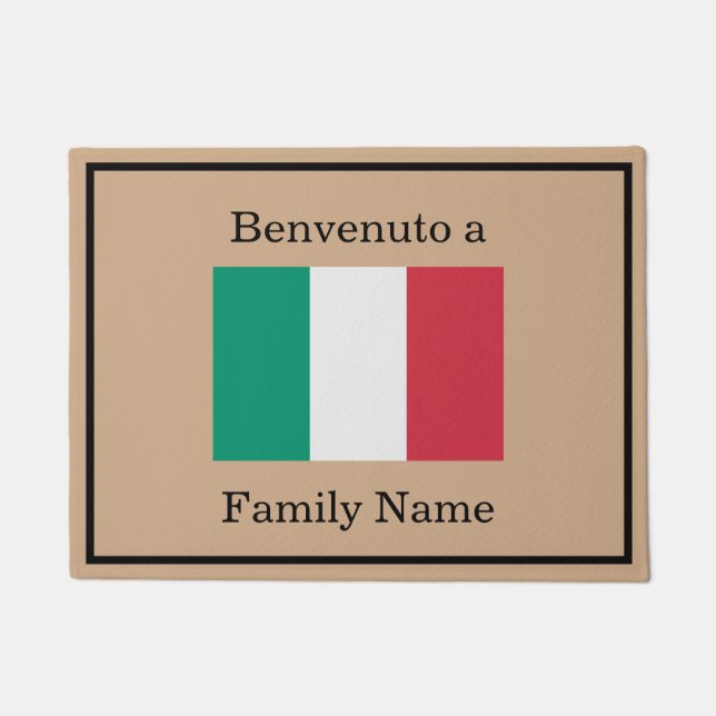 Custom Italian Flag Family Name Door Mat (Front)