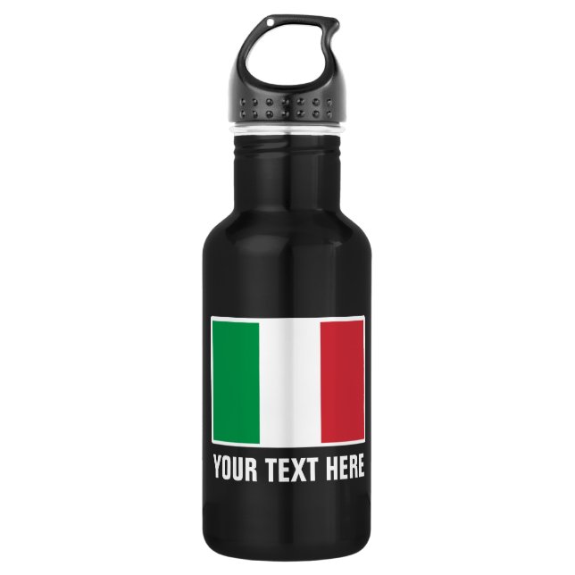 Custom Italian flag water bottles for Italy (Front)