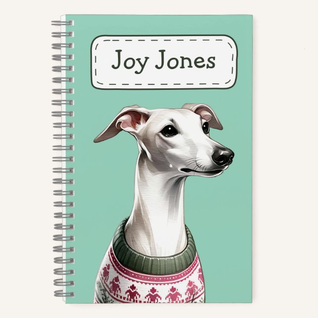 Custom Italian Greyhound Watercolor Xmas Sweater Notebook (Front)