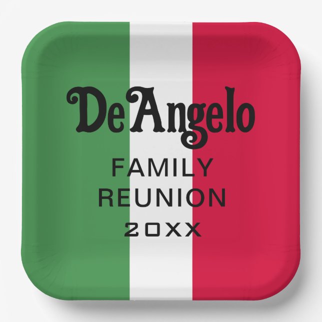 Custom Italian Surname Name Reunion Paper Plate (Front)