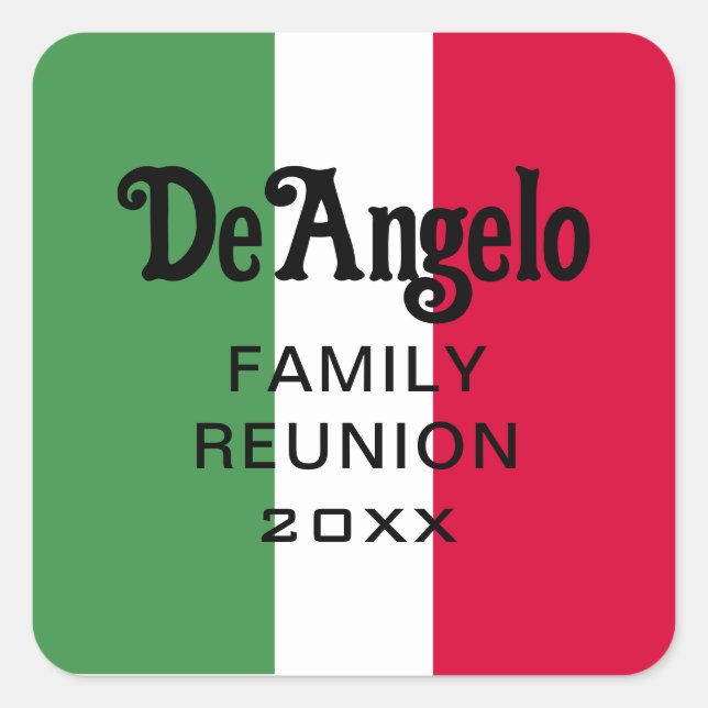Custom Italian Surname Name Reunion Square Sticker (Front)