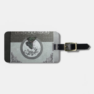 Custom item with teal butterfly on shades of grey luggage tag