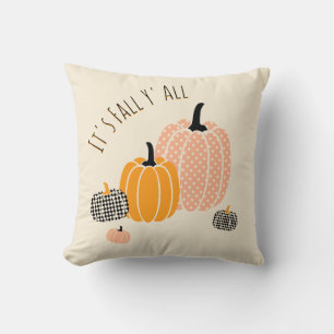 Custom It's Fall Y'All Pumpkin Chequered Dots  Cushion