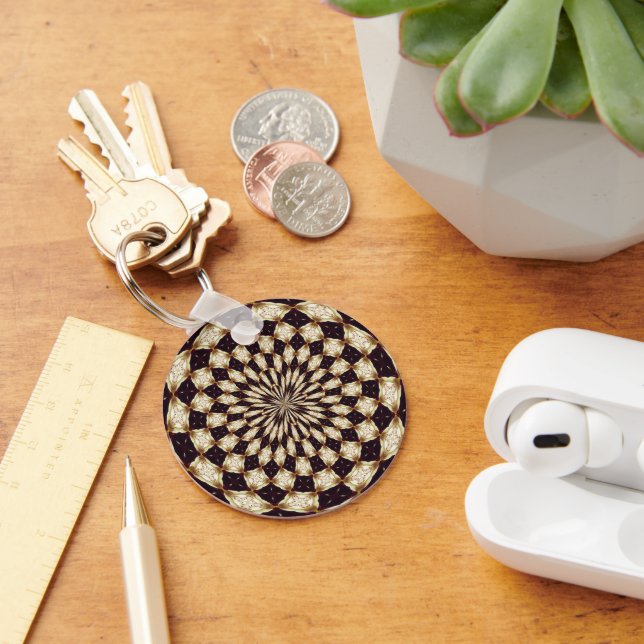 Custom Ivory Kaleidoscope Flower Mandala Decor Key Ring (Desk)