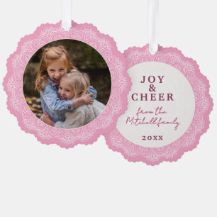 Custom Ivory White Mandala Wreath On Pink Tree Decoration Card