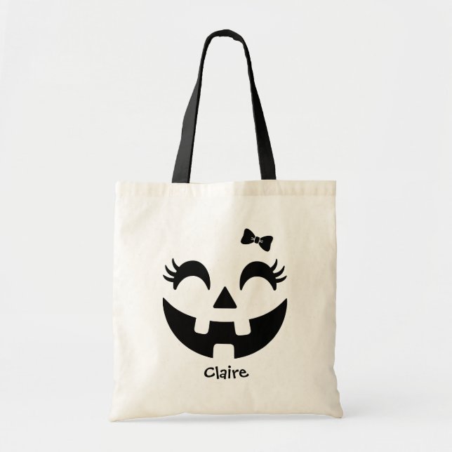 Custom Jack O' Lantern Halloween Trick Or Treat Tote Bag (Front)
