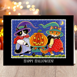 Custom Jack O'Lantern Halloween Witch Cat Card