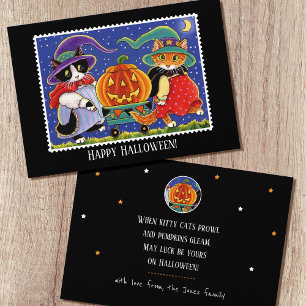 Custom Jack O'Lantern Halloween Witch Cat Flat Card