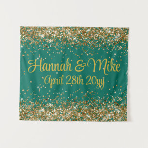 Custom Jade Green & Gold Wedding Photo Booth Prop Tapestry