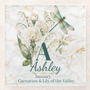 Custom January Birth Flower Monogram Tote Bag Glass Coaster