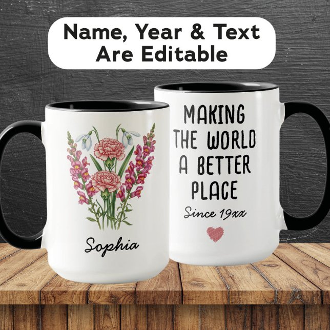 Custom January Birth Flower Mug - Carnation & Name (Creator Uploaded)