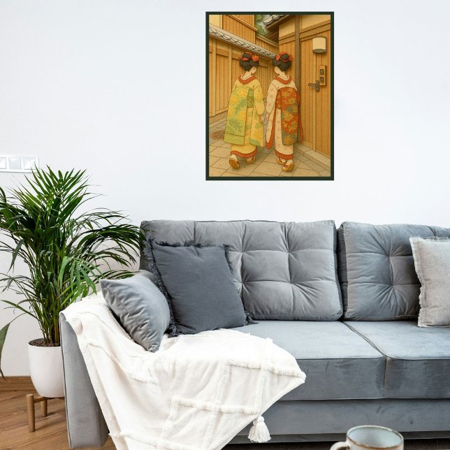 Custom Japan Travel Landscape Aesthetic Geisha  Photo Print (Ishibe alley in Kyoto, Japan. Paper cutting style art.)