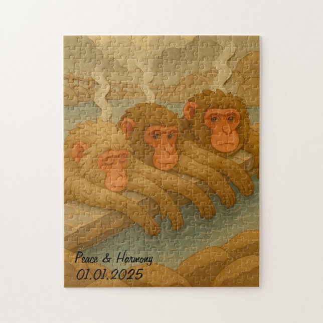 Custom Japan Travel Whimsical Funny Monkey Jigsaw Puzzle (Vertical)