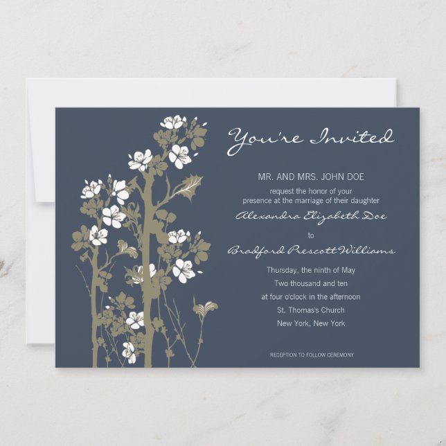 Custom Japanese Floral Wedding Invitation :: blue (Front)