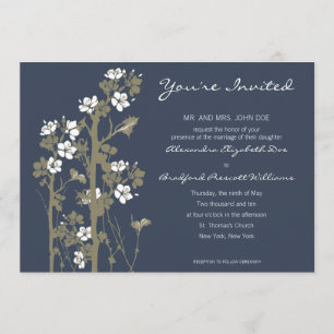 Custom Japanese Floral Wedding Invitation :: blue