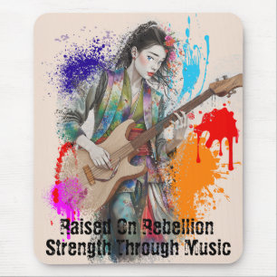 Custom Japanese Woman Guitarist Art Inspirational Mouse Mat
