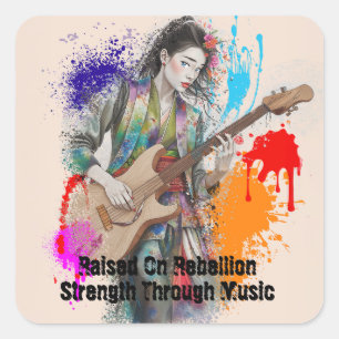 Custom Japanese Woman Guitarist Art Inspirational Square Sticker