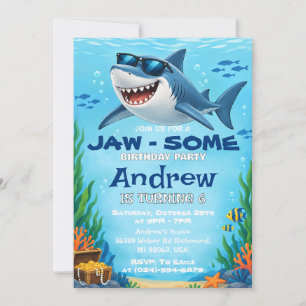 Custom Jaw-some Shark Birthday Invitation