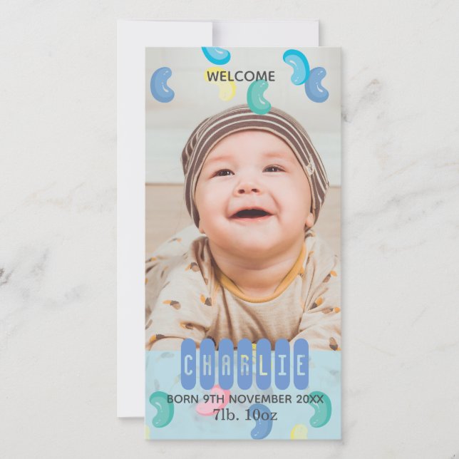 Custom Jelly Beans Baby Photo Announcement (Front)