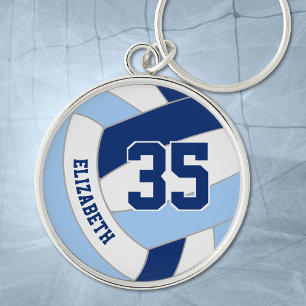 custom jersey number on light dark blue volleyball key ring