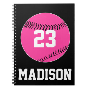 Custom Jersey Number Pink Softball Player Sports Notebook