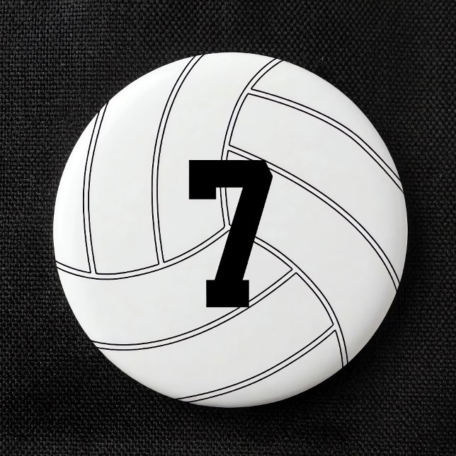 Custom Jersey Number Round Volleyball Button Pin (Personalized volleyball round button with custom jersey number or text. Great for volleyball teams.)