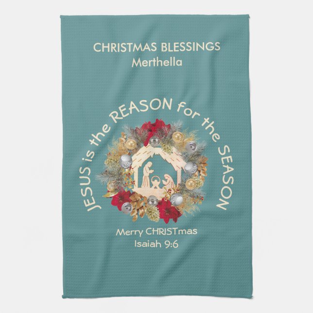 Custom JESUS IS THE REASON Christmas Tea Towel (Vertical)