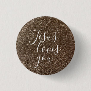 Custom Jesus Loves You Cute Faux Glitter Girly 3 Cm Round Badge