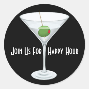 Custom Join Us For Happy Hour Bar Party Invitation Classic Round Sticker