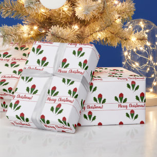 Custom Jolly Abstract Red Roses & Holly Holiday Wrapping Paper
