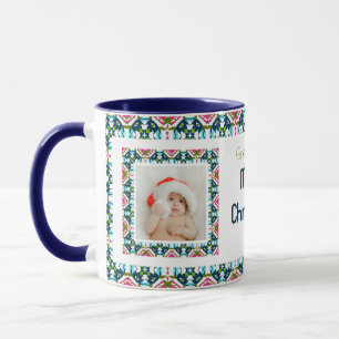 Custom Jolly Blue Merry Christmas Photo Tea Coffee Mug