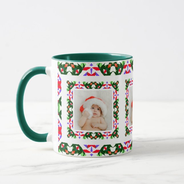 Custom Jolly Christmas Pattern Photo Picture Tea Mug (Left)