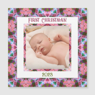 Custom Jolly Christmas Pink Photo Magnetic Card