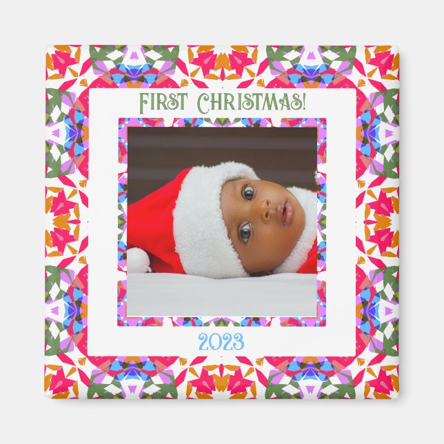 Custom Jolly Festive Christmas Photo Picture Frame Magnet (Front)