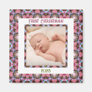 Custom Jolly Festive Christmas Pink Photo Picture Magnet