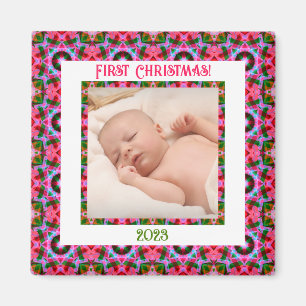 Custom Jolly Festive Christmas Pink Photo Picture Magnet