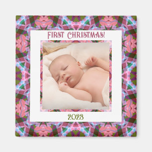 Custom Jolly Festive Christmas Pink Photo Picture Magnet