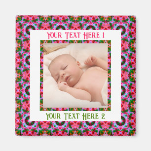 Custom Jolly First Christmas Pink Photo Greeting Magnet