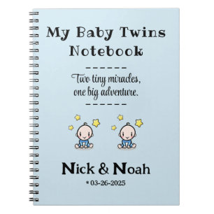 Custom Journal, Personalised Baby Boy Twins,  Notebook