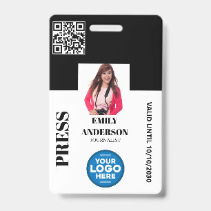 Custom Journalist Media Pass Photo ID Logo   BLACK Badge