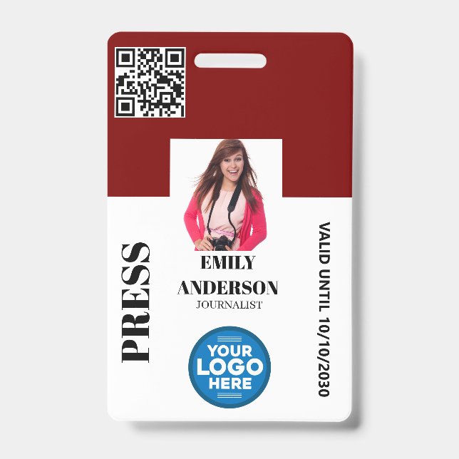 Custom Journalist Media Pass Photo ID Logo | BLACK Badge (Front)